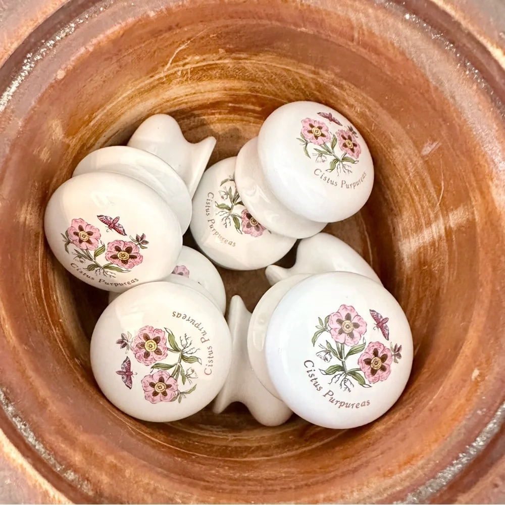 9 Ceramic Portmeirion Botanic Garden Dresser Knobs Pulls Cistus Purpureas flower
